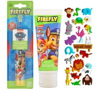 Firefly Paw Patrol Battery Powered Electric Toothbrush Set with Paw Patrol Strawberry Flavour Toothpaste Plus A Hadco 3D Puffy Sticker Sheet (Random Design) - Blue and Yellow Handle