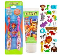 Firefly Paw Patrol Toothbrush Travel Kit (2 Toothbrushes with Cover Caps) Plus Paw Patrol Toothpaste and A 3D Puffy Sticker Sheet (Sticker Sheets Picked at Random)