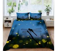 Firefly Single Duvet Cover Set 3D Printed Dragonfly Bedding Set Ultra Soft Microfiber Quilt Cover 150x200 cm for Single Bed with 2 Pillowcases with Zipper D/279