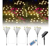 Firefly Solar Lights Outdoor,4 Pack 8 LED Starburst Swaying Solar Lights Outdoor Garden,Sway by Wind,Waterproof with Remote 8 Modes Solar Outdoor Lights for Pathway Yard Patio Landscape, Warm Light