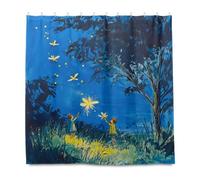 Firefly Waterproof Shower Curtain with Hooks - 54083_2 Polyester Fabric Machine Washable Standard Size for Main Bathroom Decorative Summer Night Design
