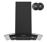 FIREGAS - 30" Black Island Mount Range Hood with 700 CFM, Ductless Kitchen Ceiling Mount, 4 LED Lights, 3 Speed Exhaust Fan, 2 Carbon Mounters