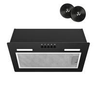 FIREGAS 52cm Integrated Cooker Hood,Built-In Extractor Fan with 350m³/h, Brushless Motor,3 Speed,A Energy Rating,LED Lighting, 5 Layer Aluminium Filter & Carbon Filter, Black Extractor Hood