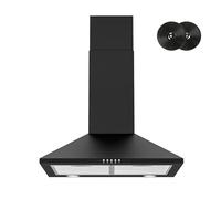 FIREGAS Black 60 cm Chimney Cooker Hood with Brushless Motor, Extractor Hood with LED and Recirculating & Ducting System Wall Mounted Range Hood with Recirculating Carbon Filter