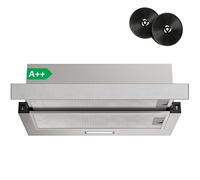 FIREGAS Extractor Hood 60 cm Extendable Undercounter - Silver, Silent & Energy Efficient, 310 m³/h, LED Lighting, Automatic ON/OFF, Aluminium Grease Filter & Carbon Filter