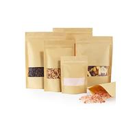 FireKylin 100 Pcs Brown Paper Bags with Window, 3.5" x 5.5" Stand Up Pouches, Zipper Food Storage Bags for Packaging Products, Reusable, Sealable