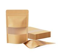 FireKylin 100 Pcs Resealable Bags, Paper Stand Up Pouches Bags with Matte Window for Small Businness, Zipper & Heat Sealable Treat Bags for Packaging (Inner Size 3.3" x 3.5"; Outer Size 3.9" x 5.9")