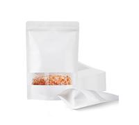 FireKylin 100 Pcs White Kraft Paper Bags with Window, 6.7/inch x 9.4/inch Stand Up Pouches Bags, Zip Lock Food Storage Bags for Packaging Products, Reusable, Sealable