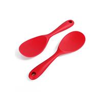 FireKylin 2 Pcs Silicone Rice Paddle,Non Stick Rice Spoon Scooper Spatula,Heat Resistant Rice Cooker Spoon (Red)