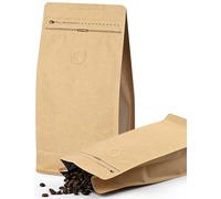 FireKylin 50 PCS Coffee Bags with Valve, (16 oz, 1 lb) Paper Stand Up Pouches, Resealable Vented Food Storage Bags Side Zipper (Kraft)