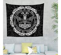 Firelife Viking Odin Hammer Dragon Tapestry Wall Hanging Cloth Wall Towel Tapestry Wall Hanging Tapestry Beautiful Wall Decoration for Bedroom Living Room, Black, 150x130cm