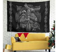 Firelife Viking Odin Raven Tapestry Wall Hanging Cloth Decorative Towel Wall Hanging Tapestry Wall Art for Bedroom Living Room Beach Blanket Picnic Blanket, Black , 230x150cm