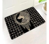 Firelife Viking Runes Wolf Doormat Rubber Door Mat Doormat Doormat Door Mat Entrance Mat Dirt Trap Mat for Indoor and Outdoor Use, Black, 45x75 cm