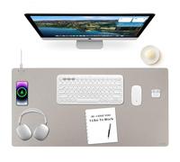 Firelison Wireless Charging Mouse Pad 2 in 1 Leather Multifunctional Office Desk Pad with Non-Slip Rubber Base, Waterproof Desk pad for Computers/Office/Work/Home/Decor（ 36" x 17"Grey - L）