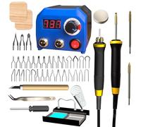 FIRElood LH55-T2-NS2 Wood Burning Kit,Pyrography Wood Burning Tool Set with Pyrography Machine, 33 Wire Nibs, 2 Detachable Wood Burning Pens, Adjustable Temperature 250-700℃(UK Plug)