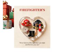 Fireman Bag Charm - 1.2 Inch Acrylic Heart, Mini Helmet Token with Message Card, Keepsake Gift Set for , Stocking Filler Prop for Bravery for Fe