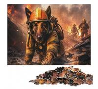 Fireman Belgian Malinois Jigsaw Puzzle for Adults, Wooden, 500 Pieces | Clear image details: a simple way to organise the image over several sessions.