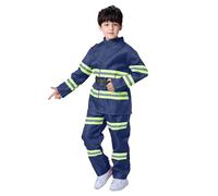 Fireman Children Role Playing Three Piece Outfits Set School Toy Accessories Campus (Blue, 7-8 Years)