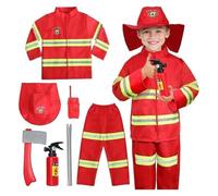 Fireman Costume For Kids, 7 Pcs Firefighter Costume, Pretend Dress Up Collection Accessories, Fireman Play with Role Outfit