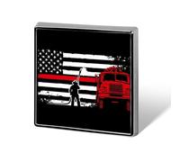 Fireman Firefighter U.S Flag Brooch Pins for Men Women Square Badge Collar Lapel Pins for Dress Jacket Accessories