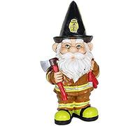 Fireman Gnome Statue,Firefighter Holding a Fire Hose and Axe Figurine Statue, Small Dwarf Statue, Funny Resin Figurine qzjijosen