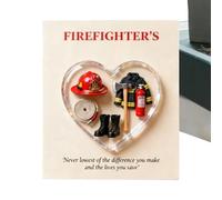 Fireman Pocket Charm - Mini 3x3cm Acrylic Heart Symbol Inspirational Fireman Gift with Emotional Message Card | Memory For Adults Family Friends Birthday Ha