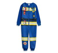 Fireman Sam Boys Blue Zip-Up Fleece Onesie | Long Sleeve Loungewear for Sleep & Play | Cartoon Character Sleepwear | Kids Fire Suit Uniform Merch - 4-5 Years
