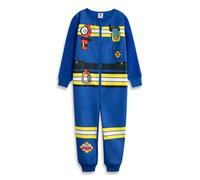 Fireman Sam Boys Blue Zip-Up Fleece Onesie | Long Sleeve Loungewear for Sleep & Play | Cartoon Character Sleepwear | Kids Fire Suit Uniform Merch - 18-24 Months