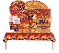 Fireman Sam Doyomtoy 62-Piece Tableware Set for Children's Birthdays, Friends Gatherings and Weddings, with Paper Plates, Paper Cups, Tablecloths and Napkins, Banners