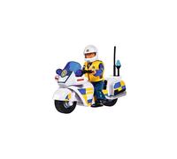 Fireman Sam Police Bike with Malcolm Figure (I-109251092) - Authentic Series 12 Motorcycle, White/Yellow/Blue, 3+