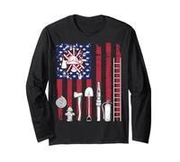 Fireman USA Flag Firefighter Fire Truck Firemen Fire Rescuer Long Sleeve T-Shirt