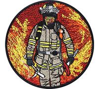 Fireman with Axe Sew on Patch - Colorful Iron on Patches for Firefighters - Wildly Popular Fire Brigade Gift to use on Jackets, Jeans, Backpacks, Hats, Shirts, Uniform - 80X80 mm