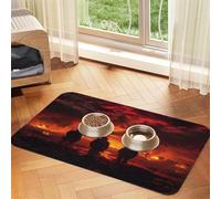 Firemen go to The fire Pet Food Mat 23.62x15.71in Absorbent Non-Slip PU Leather Feeding Mat for Dogs Cats Rubber Bottom Fast Drying Rollable Pet Bowl Placemat