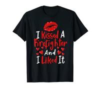 Firemen Husband Wife Red Line Funny I Kissed A Firefighter T-Shirt