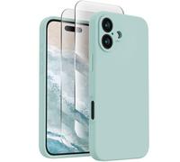 FireNova Designed for iPhone 16 Case, Silicone Upgraded [Camera Protection] Phone Case with [2 Screen Protectors], Soft Anti-Scratch Microfiber Lining Inside, 6.1 inch, Mint Green