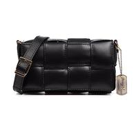 FIRENZE ARTEGIANI. Anela Women's Shoulder Bag Genuine Leather Sauvage Finish Padded 22 x 8.5 x 12 cm Colour: Black, Black/White, Utility