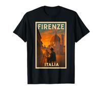 Firenze Italia Vintage Travel Art Florence Cathedral Sunset T-Shirt