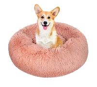 fireowl Dog Bed Medium Calming - 60 * 60 * 20cm Washable Donut Cushion, Fluffy Plush Round Cat Bed, Non-Slip Bottom - Warm and Soft Faux Fur Orthopedic Pet Cosy Anti Anxiety Beds Improved Sleep, Pink