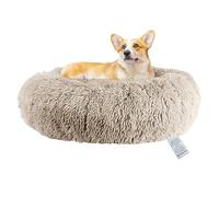 Fireowl Dog Bed Medium Calming - 60*60*20cm Washable Donut Cushion, Fluffy Plush Round Cat Bed, Non-Slip Bottom - Warm and Soft Faux Fur Orthopedic Pet Cosy Anti Anxiety Beds Improved Sleep, Beige