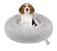 Fireowl XL Dog Bed Calming - 80*80*20cm Washable Donut Cushion, Fluffy Plush Round Cat Bed, Non-Slip Bottom - Warm and Soft Faux Fur Orthopedic Pet Cosy Anti Anxiety Beds Improved Sleep, Light Gray