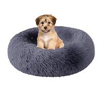 fireowl XL Dog Bed Calming - 80 * 80 * 20cm Washable Donut Cushion, Fluffy Plush Round Cat Bed, Non-Slip Bottom - Warm and Soft Faux Fur Orthopedic Pet Cosy Anti Anxiety Beds Improved Sleep, Grey