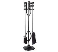 Firep Tool Set Heavy Duty Wrought Iron 5 Piece Firep Tools with Log Holder & Ergonomic Handles for Indoor Outdoor Fire Pit (A)