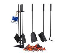 Relaxdays 4-Piece Fireplace Companion Tool Set Shovel, Brush, Poker & Holder, Modern Design, Black