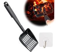 Fireplace Ash Sifter Shovel, 13Inch Hollow Out Fireplace Ash Sifter Metal Coal Shovel Heat Resistant Fireplace Scoop Charcoal Shovel Black Fireplace Shovel Ash Sifter with Self-Adhesive Hook for Stove