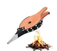 Fireplace Blower - Wood PU Leather Metal 16.1x5.9 Inches | BBQ Fan Air Blower with Efficient Directed Airflow, Burning Wood Acceleration, Campfire Cooking | Fire Pit Bonfire Grill Stove