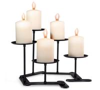 Fireplace Candelabra Candle Holder: Fireplace Candle Holders with 5 Wax Pillar Plates - Adjustable Candelabra Table Centerpiece Decor - Metal Candle Holder Stand for Christmas Decor/Floor Fire Place