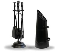 Fireplace Companion Set with Coal Hod - Fireside Tools Set with Brush, Shovel, Poker & Tongs - Heavy Duty Metal Fire Tool Set for Wood Burning Stove & Log Burner (Small Companion Set with Coal Hod)