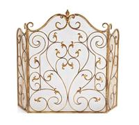 Fireplace Fence Beautiful Golden Fireplace Screen Fireproof Guardrail Hollow Out Decorative Iron Metal Partition