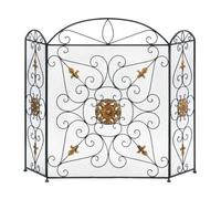 Fireplace Fence Iron Metal Fireplace Screen Floor-Standing Fireproof Partition with Hollow Carvings and Golden Accents