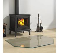 Fireplace Glass Plate Transparent Tempered Glass 80 x 60 cm Bevel Edge High-Temp
